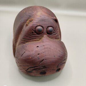wooden house hippo medium sized hippopotamus dark brown big eyes vtg circa 1990s
